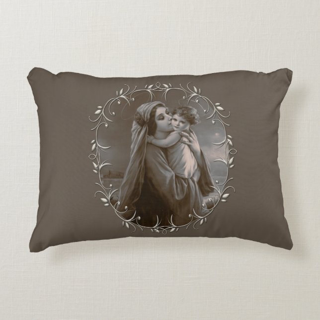  Madonna en kind met zilveren Lijst Accent Kussen (Voorkant)