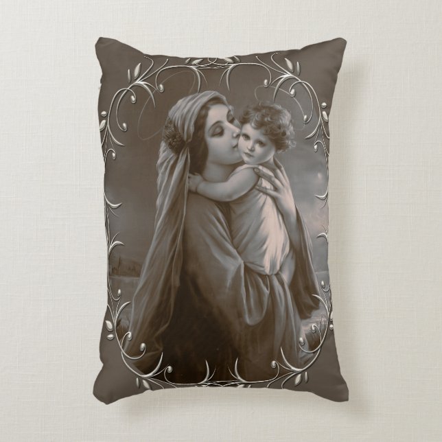  Madonna en kind met zilveren Lijst Accent Kussen (Voorkant(Verticaal))