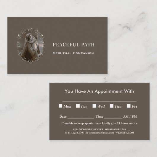 Madonna en kind met zilveren Lijst Afsprakenkaartje (Voorkant / Achterkant)