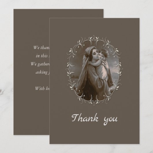  Madonna en kind met zilveren Lijst Bedankkaart (Voorkant / Achterkant)