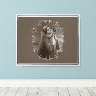 Madonna en kind met zilveren Lijst Canvas Afdruk