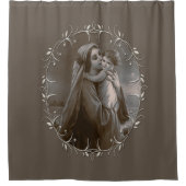 Madonna en kind met zilveren Lijst Douchegordijn (Voorkant)