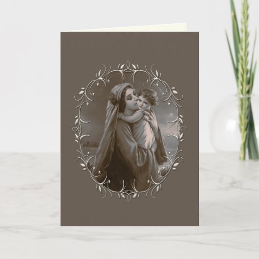  Madonna en kind met zilveren Lijst Feestdagen Kaart (Voorkant)
