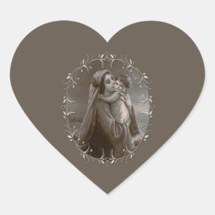 Madonna en kind met zilveren Lijst Hart Sticker