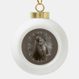 Madonna en kind met zilveren Lijst Keramische Bal Ornament