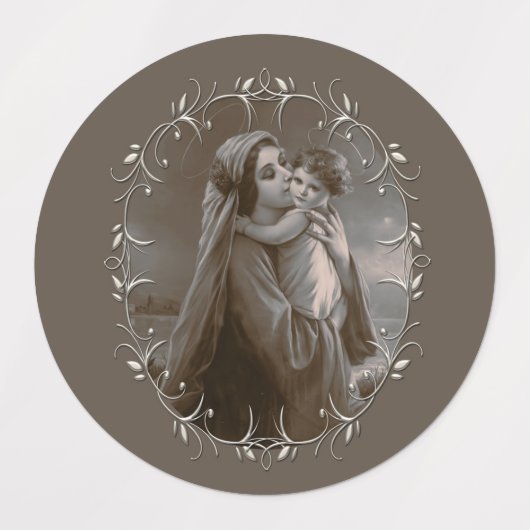  Madonna en kind met zilveren Lijst Labels (Design 1)