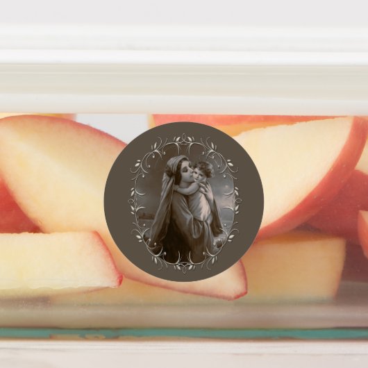  Madonna en kind met zilveren Lijst Labels (Aangebracht)