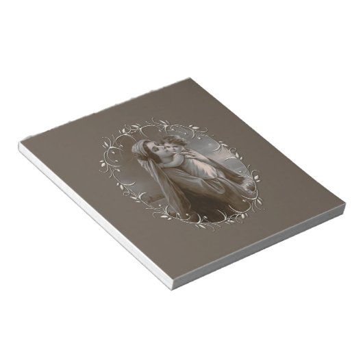  Madonna en kind met zilveren Lijst Notitieblok (Schuin)