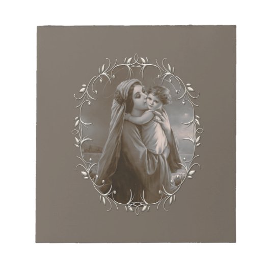  Madonna en kind met zilveren Lijst Notitieblok (Voorkant)