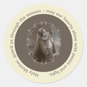 Madonna en kind met zilveren Lijst Ronde Sticker