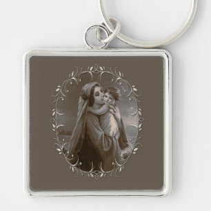  Madonna en kind met zilveren Lijst Sleutelhanger