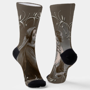  Madonna en kind met zilveren Lijst Sokken