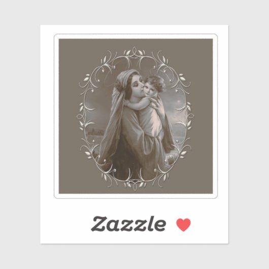 Madonna en kind met zilveren Lijst Sticker (Vel)