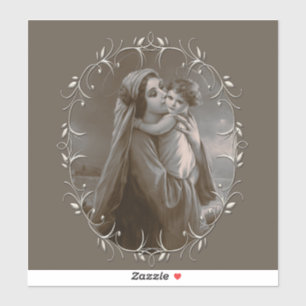 Madonna en kind met zilveren Lijst Sticker