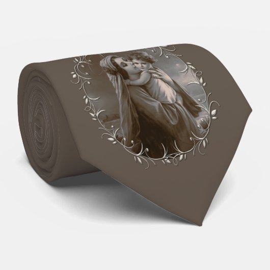 Madonna en kind met zilveren Lijst Stropdas (Opgerold)