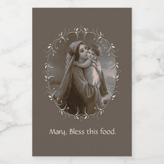  Madonna en kind met zilveren Lijst Voedselcontainer Etiket (Enkel label)