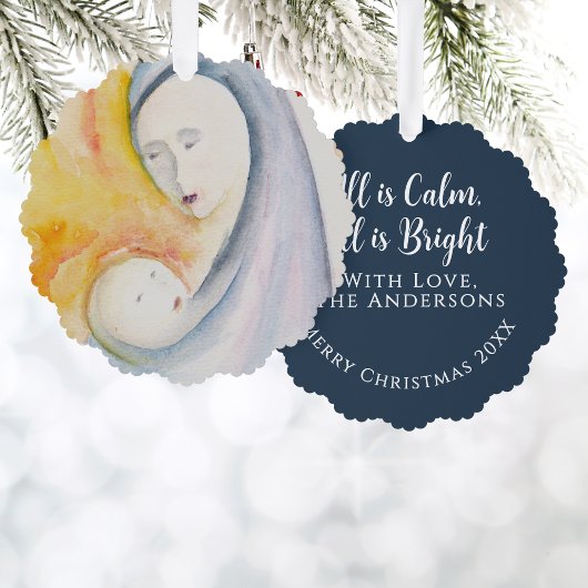 Madonna en Kind Middernachtblauw Aandenken Groet Ornament Kaart