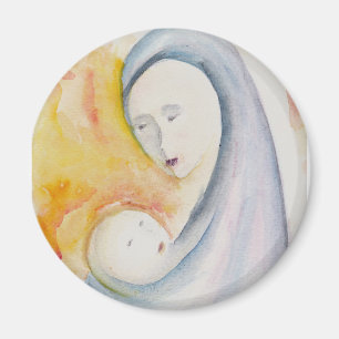 Madonna en Kind Modern Kerststal Aquarel Magneet