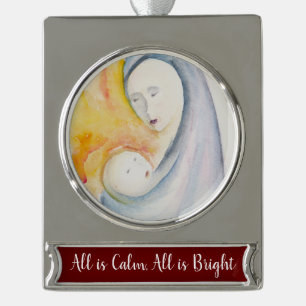 Madonna en Kind Modern Religieus Verzilverd Banner Ornament