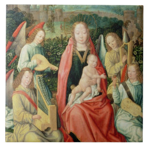 Madonna en kind omringd door Angels Tegeltje