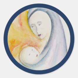 Madonna en Kind Originele Waterverf Kerst Ronde Sticker