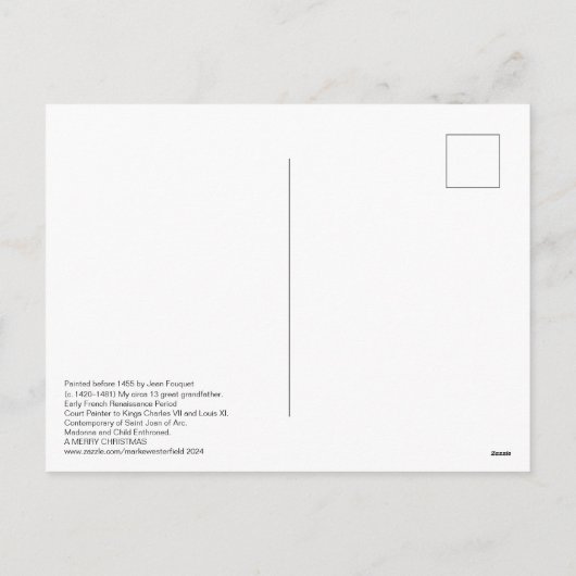 Madonna en kind troon Jean Fouquet Feestdagenkaart (Achterkant)