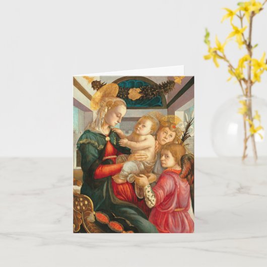 Madonna en kind twee engelen Botticelli Kerstmis Kaart (Gele Bloem)