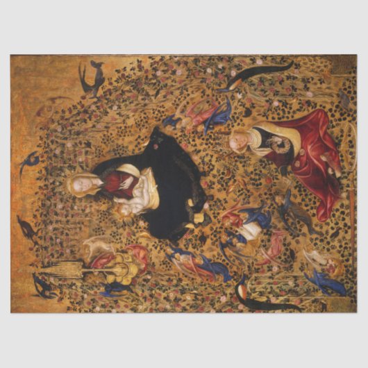 MADONNA EN KIND VAN HET ROOS BOWER, ANGELS Kerstmi Tissuepapier (Voorkant)