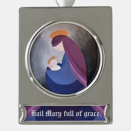 Madonna en kind verzilverd banner ornament (Voorkant)