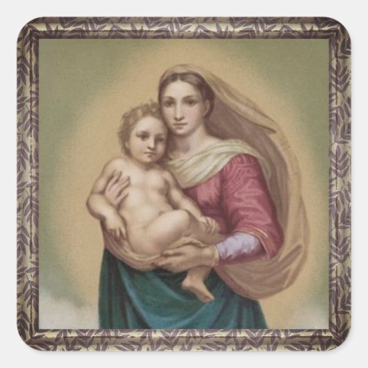  Madonna en kind Vierkante Sticker (Voorkant)