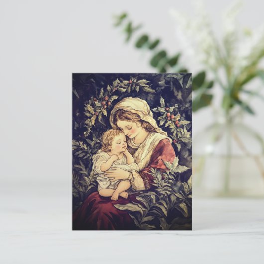 Madonna en kind Vintage Kerst Briefkaart (Staand voorkant)
