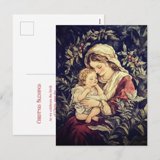 Madonna en kind Vintage Kerst Briefkaart (Voorkant / Achterkant)