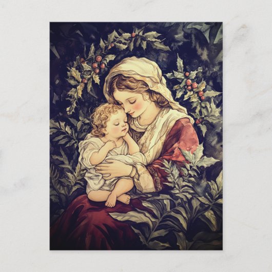 Madonna en kind Vintage Kerst Briefkaart (Voorkant)