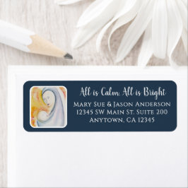 Madonna en kind Waterverf Kerst Etiket