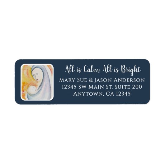 Madonna en kind Waterverf Kerst Etiket (Voorkant)