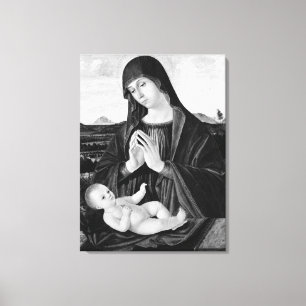 Madonna en kind zwart-wit olieverfschilderij canvas afdruk
