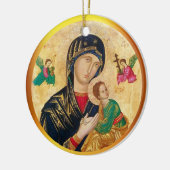 Madonna en kindkerst en gouden lijst keramisch ornament (Links)