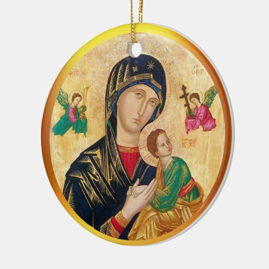 Madonna en kindkerst en gouden lijst keramisch ornament (Links)