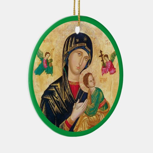 Madonna en kindkerst en groen lijst keramisch ornament (Rechts)