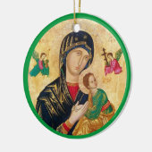 Madonna en kindkerst en groen lijst keramisch ornament (Links)