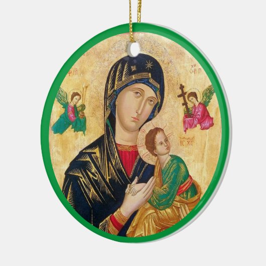 Madonna en kindkerst en groen lijst keramisch ornament (Links)