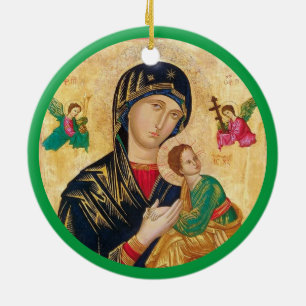 Madonna en kindkerst en groen lijst keramisch ornament