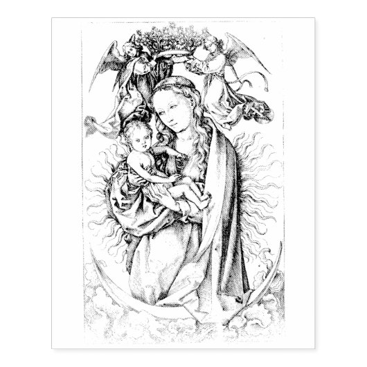 Madonna gekroond door twee engelen Rubber Stamp Rubberstempel (Afrduk)