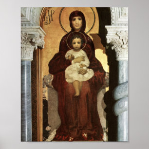 Madonna Holding Baby Jezus op de troon Poster