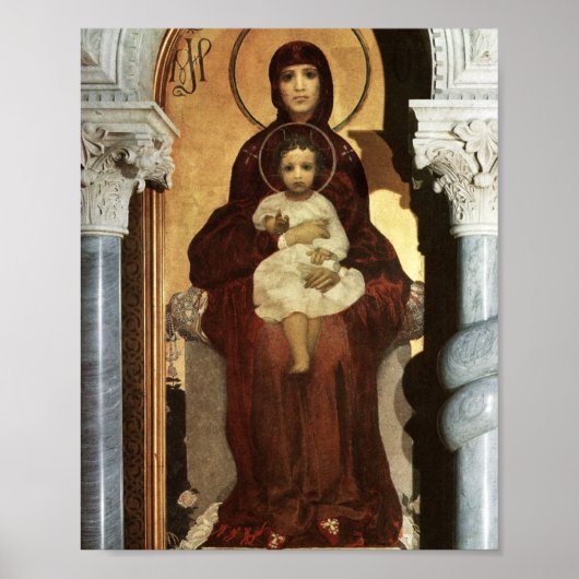 Madonna Holding Baby Jezus op de troon Poster (Voorkant)