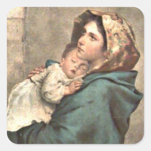 Madonna in Scarf houdt Baby Jesus Vierkante Sticker (Voorkant)