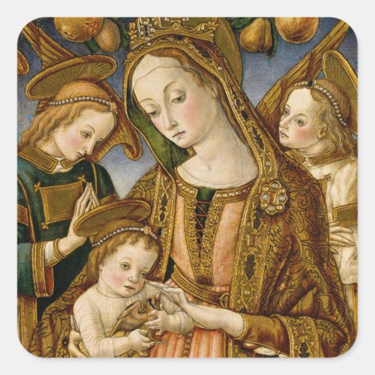 Madonna Jesus Christus Angels Elegant Kerstmis Vierkante Sticker (Voorkant)
