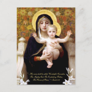 Madonna & Kind door Bouguereau Biblical Citaat Feestdagenkaart