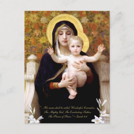 Madonna & Kind door Bouguereau Biblical Citaat Feestdagenkaart (Voorkant)