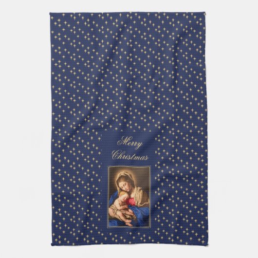 Madonna & kind religieuze kerstdecoraties theedoek (Verticaal)